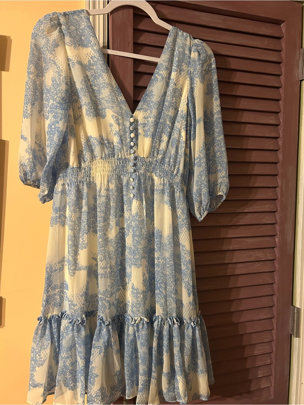 Taylor Cream Dress with Blue Floral Print